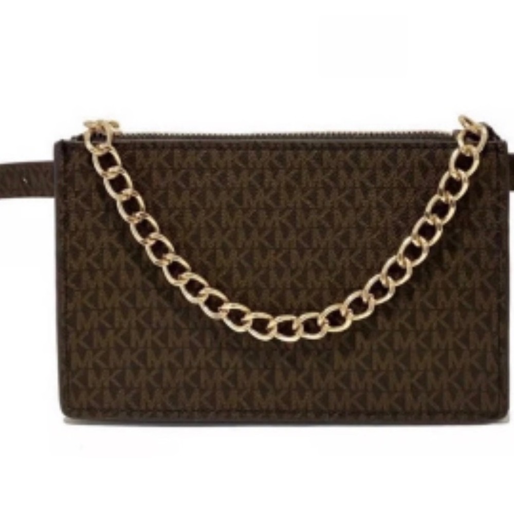 Michael Kors Signature Chain Belt Bag in brown with gold-tone hardware Size M